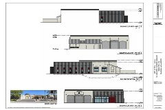 Building elevation views of Fire Station 606 from four sides.