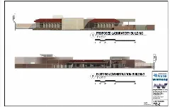 Elevation view of proposed lab and existing admin building.