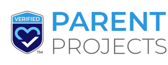Parent Projects logo featuring a blue shield icon labeled EPIFIEC with a stylized heart and checkmark, next to the words PARENT PROJECTS in blue and gray on a black background.