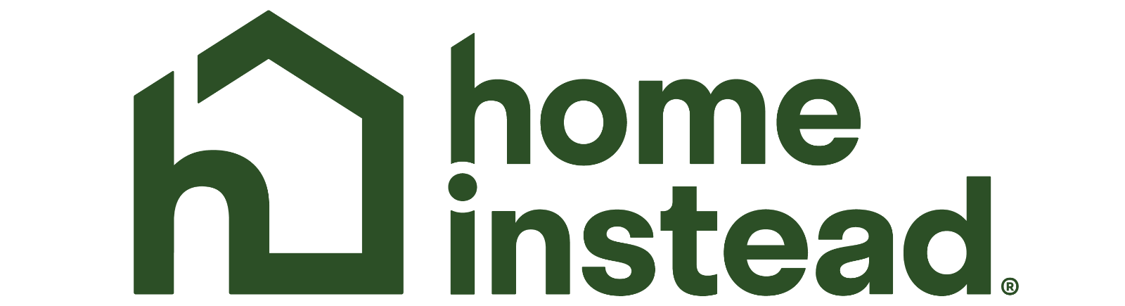 Home Instead logo with a stylized green lowercase 'h' forming the shape of a house, followed by the text 'home instead' in bold green lowercase letters.