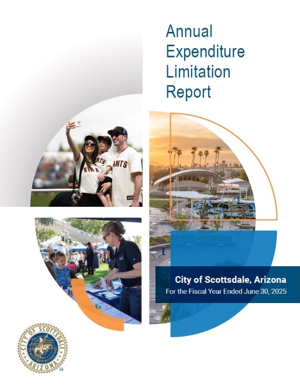 Scottsdale expenditure report cover featuring modern rust-colored desert building and surrounding cacti.