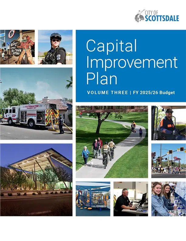 City of Scottsdale capital improvement plan cover featuring public facilities, services, employees, and community activities.