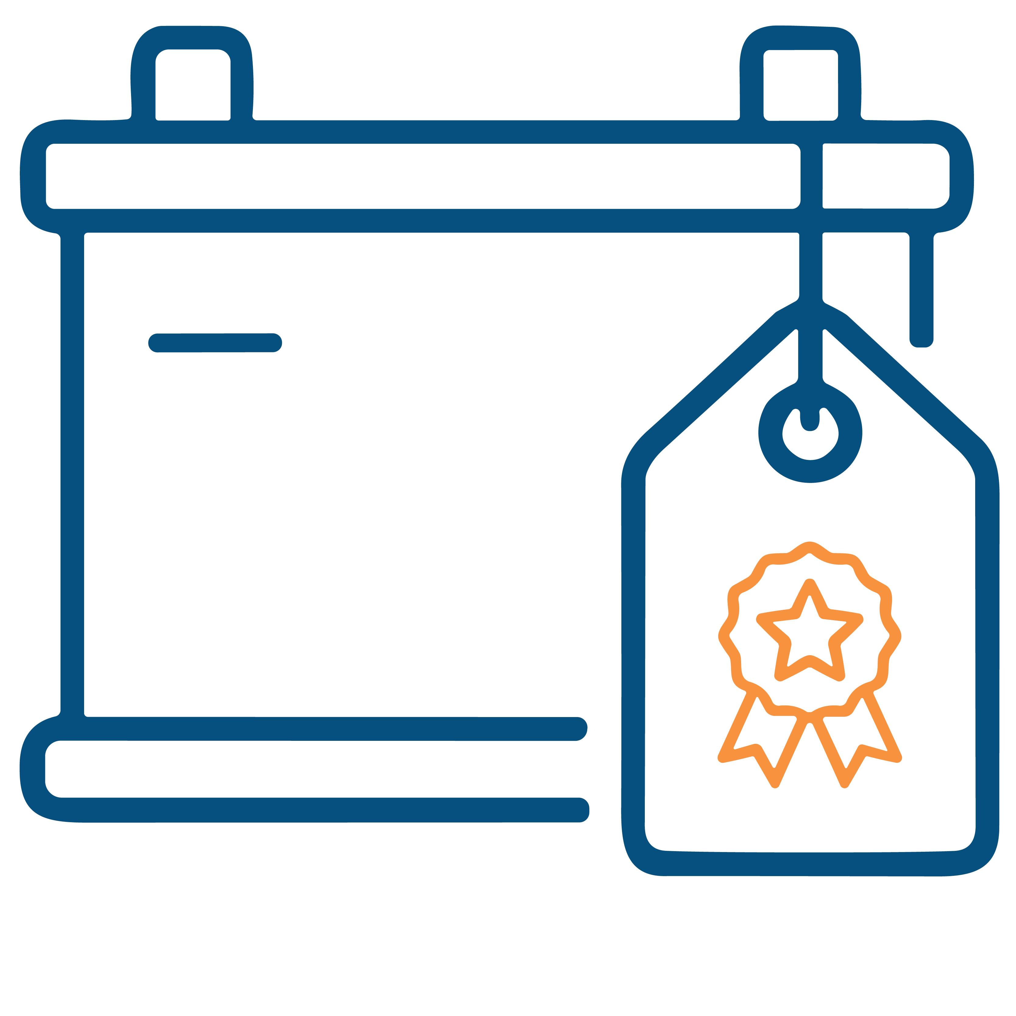 Blue line-art car battery icon with a hangtag featuring an orange star quality seal.