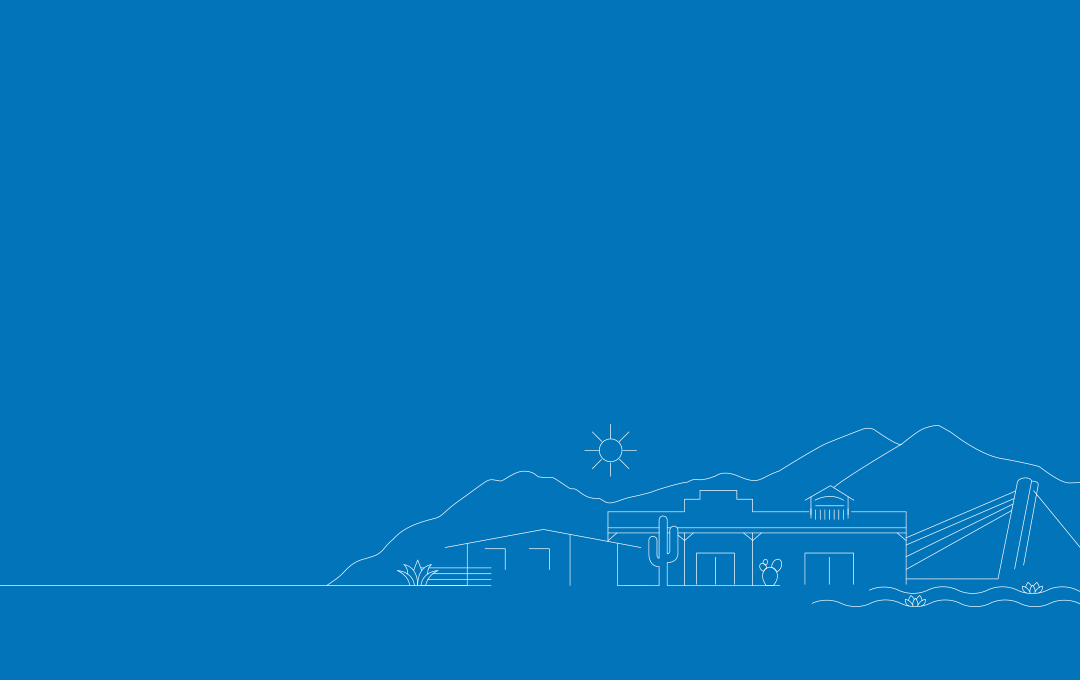 News image A minimalistic line drawing on a solid blue background, featuring a stylized representation of a desert landscape.