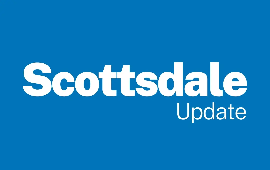 Blue background with large white text reading “Scottsdale” and smaller white text reading “Update” beneath it.