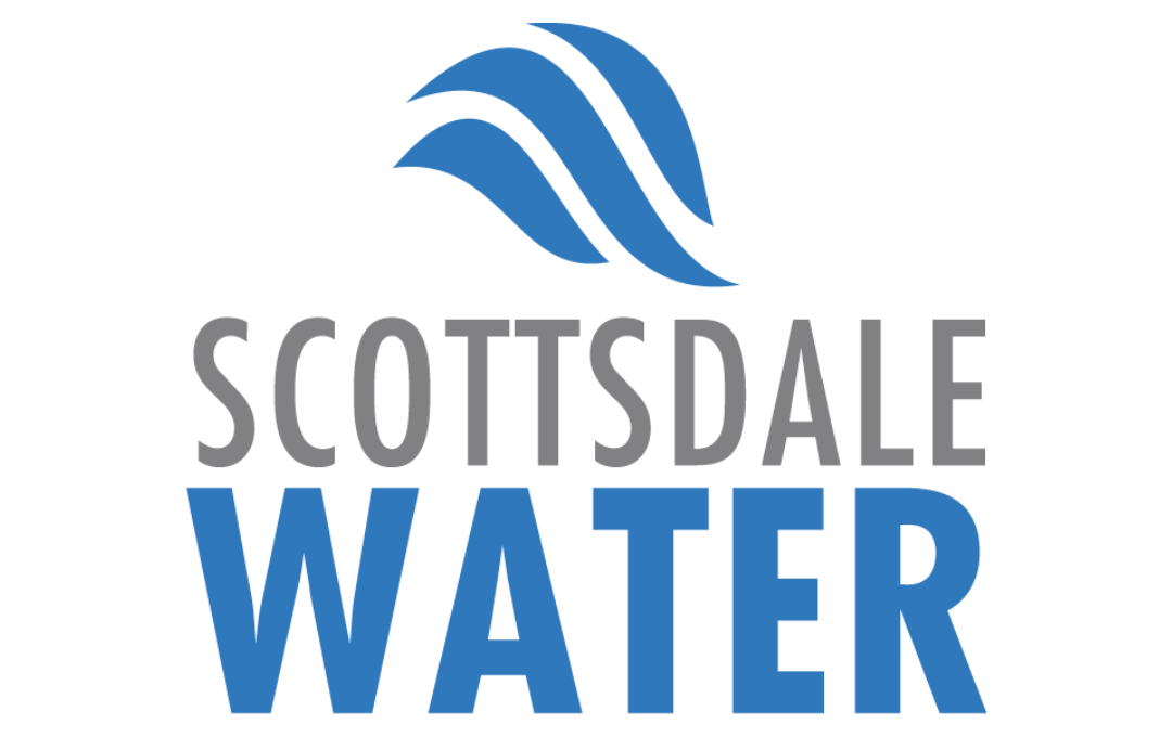 Scottsdale Water logo with blue stylized water wave graphic above the text.