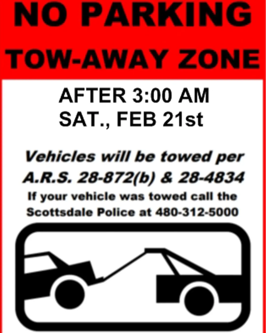 Special Event No Parking Tow Away Example