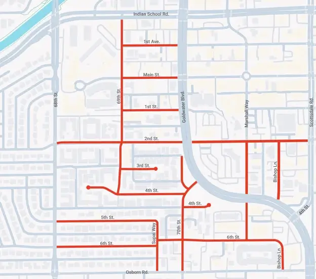 map showing roads in construction